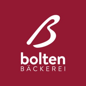 Logo der Bäckerei Bolten (weiße Schrift auf rotem Grund)