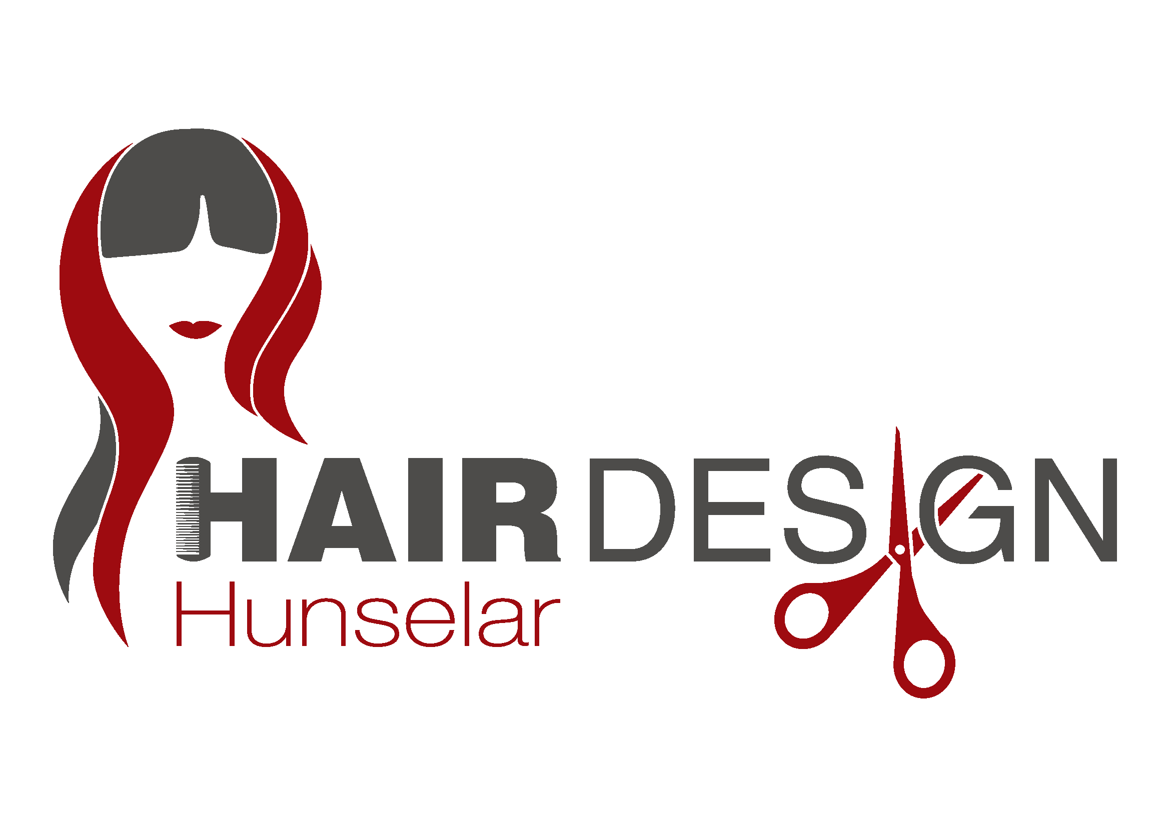 Logo Hairdesign Hunselar mit stilisierter Frau und Schere