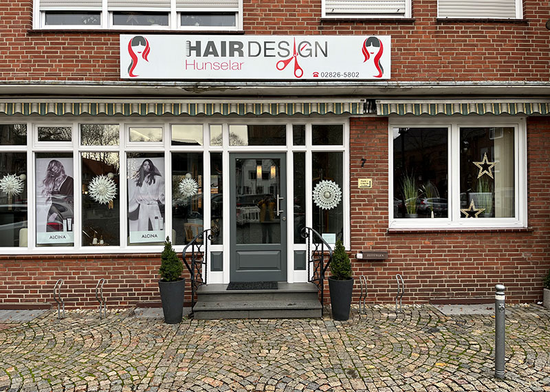 Außenansicht des Friseurstudios Hairdesign Hunselar